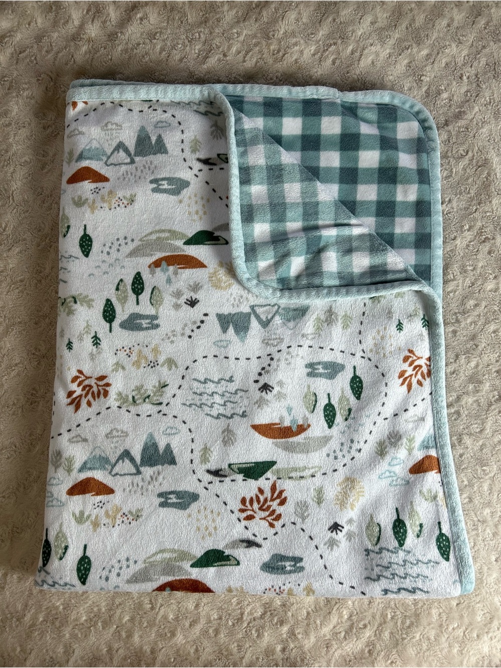 Modern Moments by Gerber Mountains Baby Blanket Blue Green White Trees Plaid